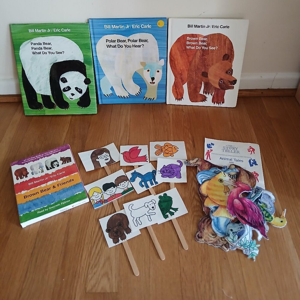 Eric Carle Set: Brown, Panda, Polar Bear HC + Flannel Story + Audio + Puppets